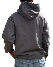 Load image into Gallery viewer, Back view of a woman wearing a dark grey hoodie
